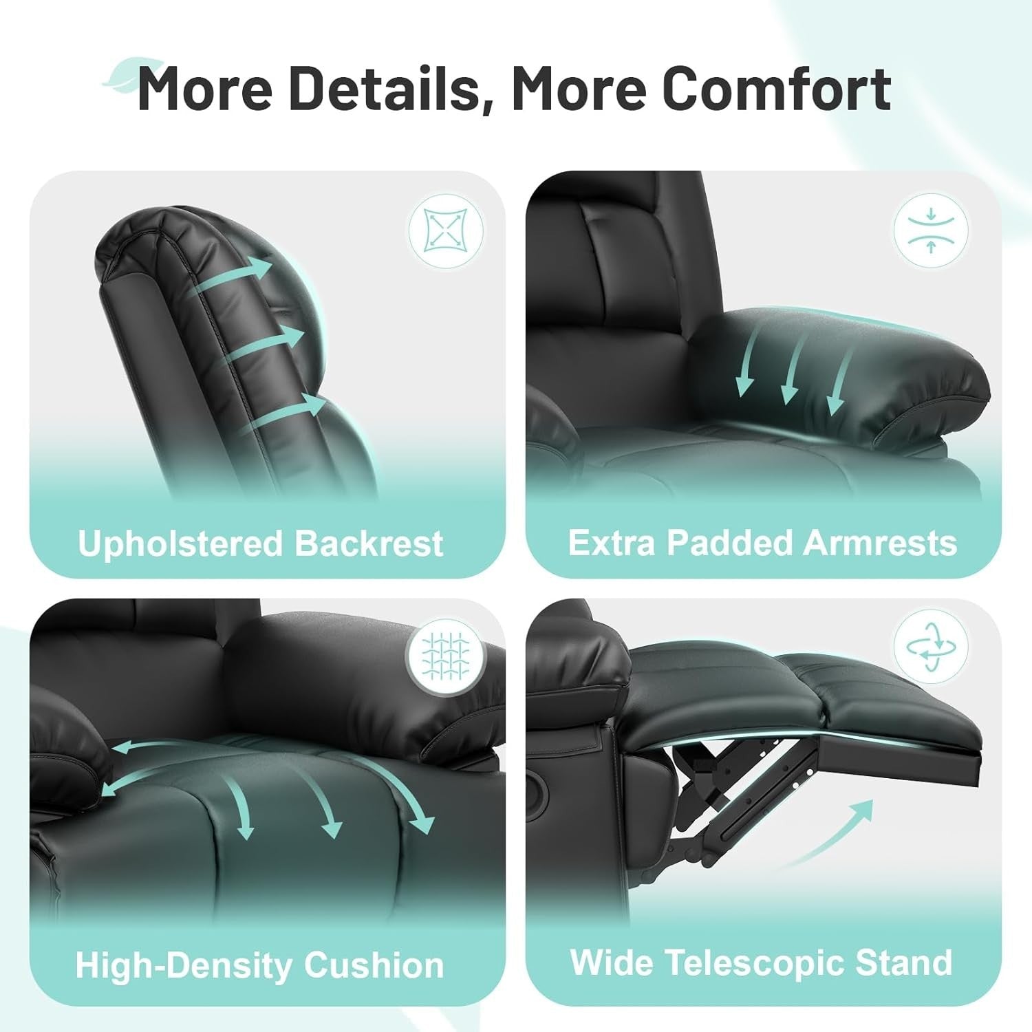 Recliner Armchair Massage Heat Padded Sofa Chair Adjustable Backrest Legrest