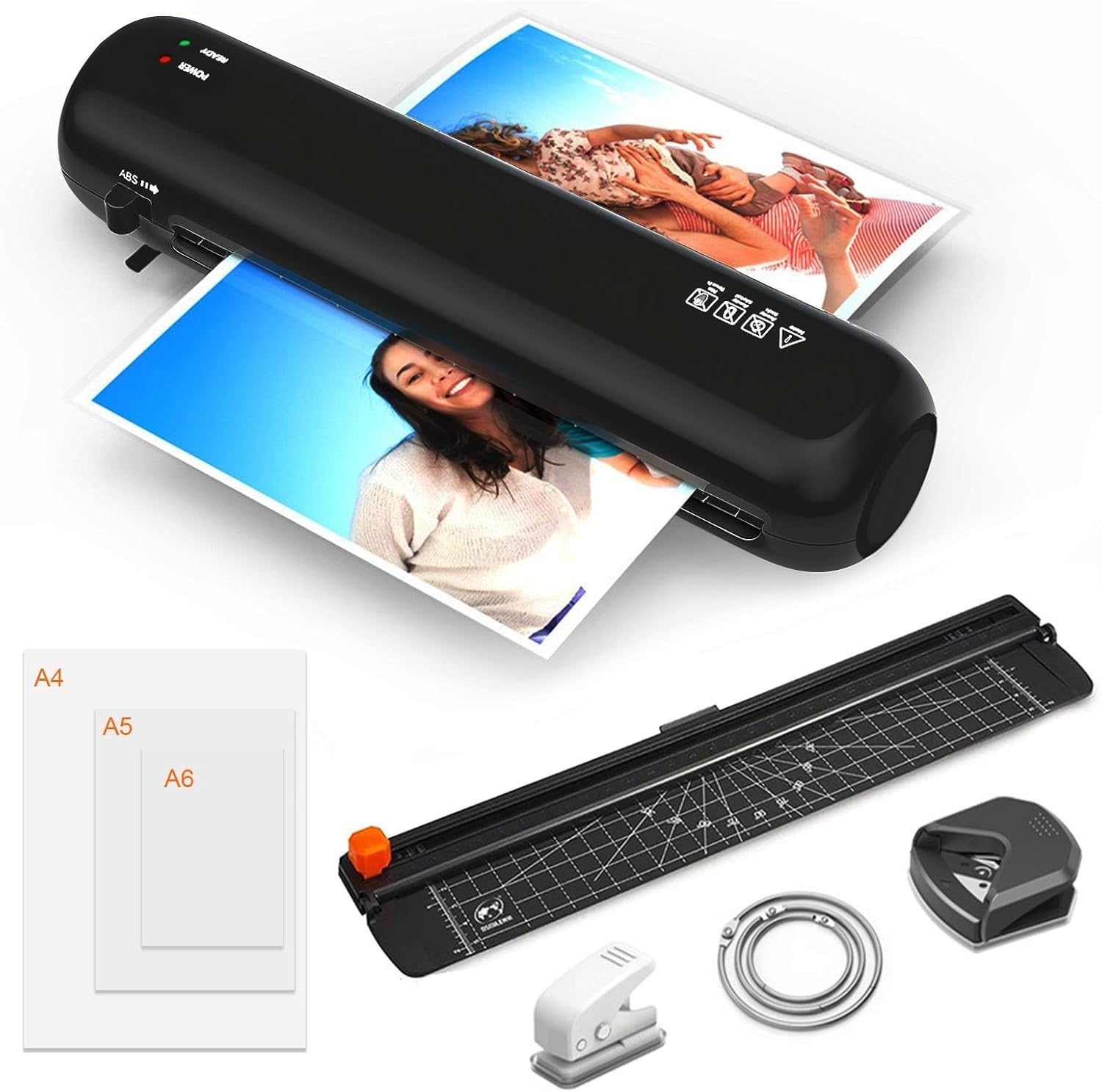 A4 Laminator Hot Cold 6-in-1 Portable Fast Warm Up No Bubble + 15 Pouches