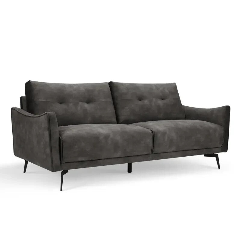 3 Seater Sofa Steel Grey Velvet | Modern Tufted Couch | Metal Legs UK
