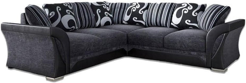 2C2 Corner Sofa Black Grey Chenille Faux Leather 5 Seater Modern Couch