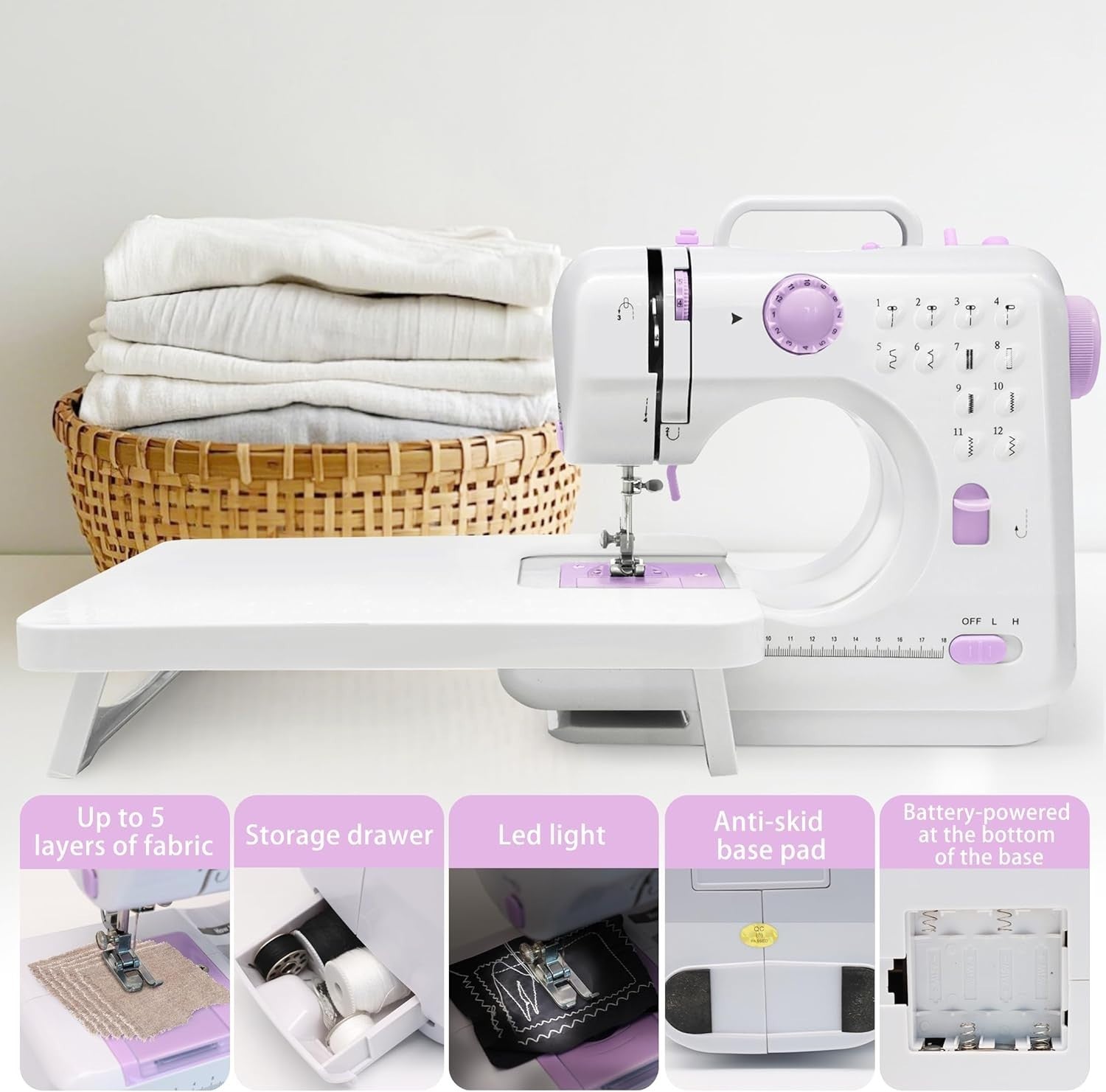 Mini Sewing Machine 12 Stitch Portable Electric LED Light Sewing Kit