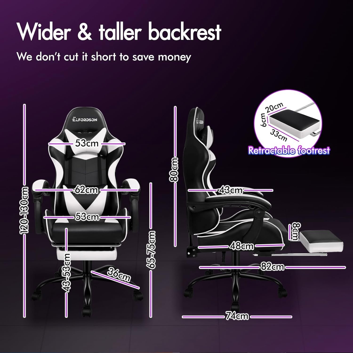 Massage Gaming Chair Recliner w/ Footrest 150° Swivel PU White