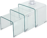 Nest of 3 Clear Glass Coffee Side End Tables Modern Space Saving Set