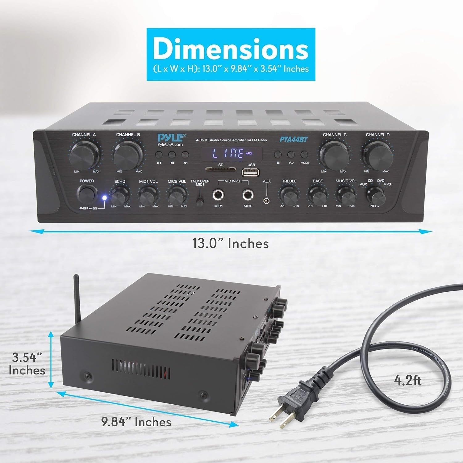 500W Bluetooth Stereo Amplifier 4 Channel HiFi USB AUX