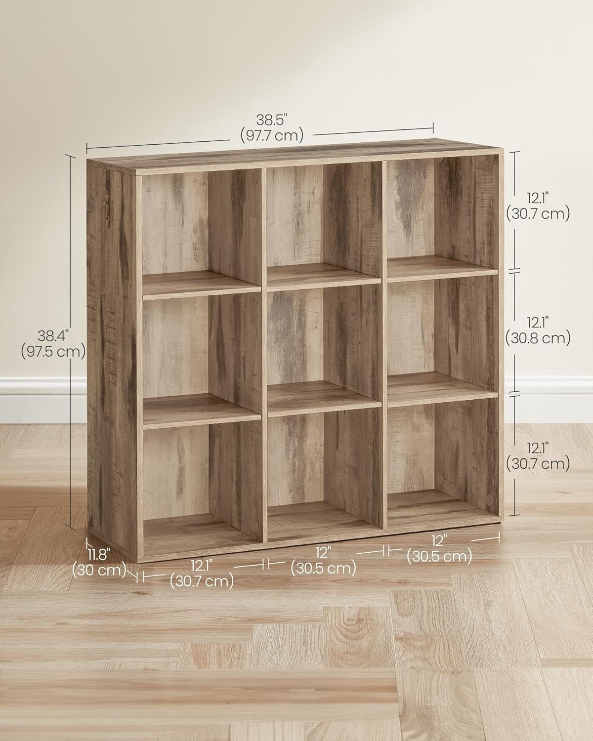 9-Cube Camel Brown Bookcase | Large Storage Display Shelf for Home & Office