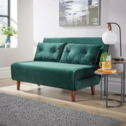 Green Velvet Double Sofa Bed 2 Seater w/ Pillows Fold Out Guest Sleeper