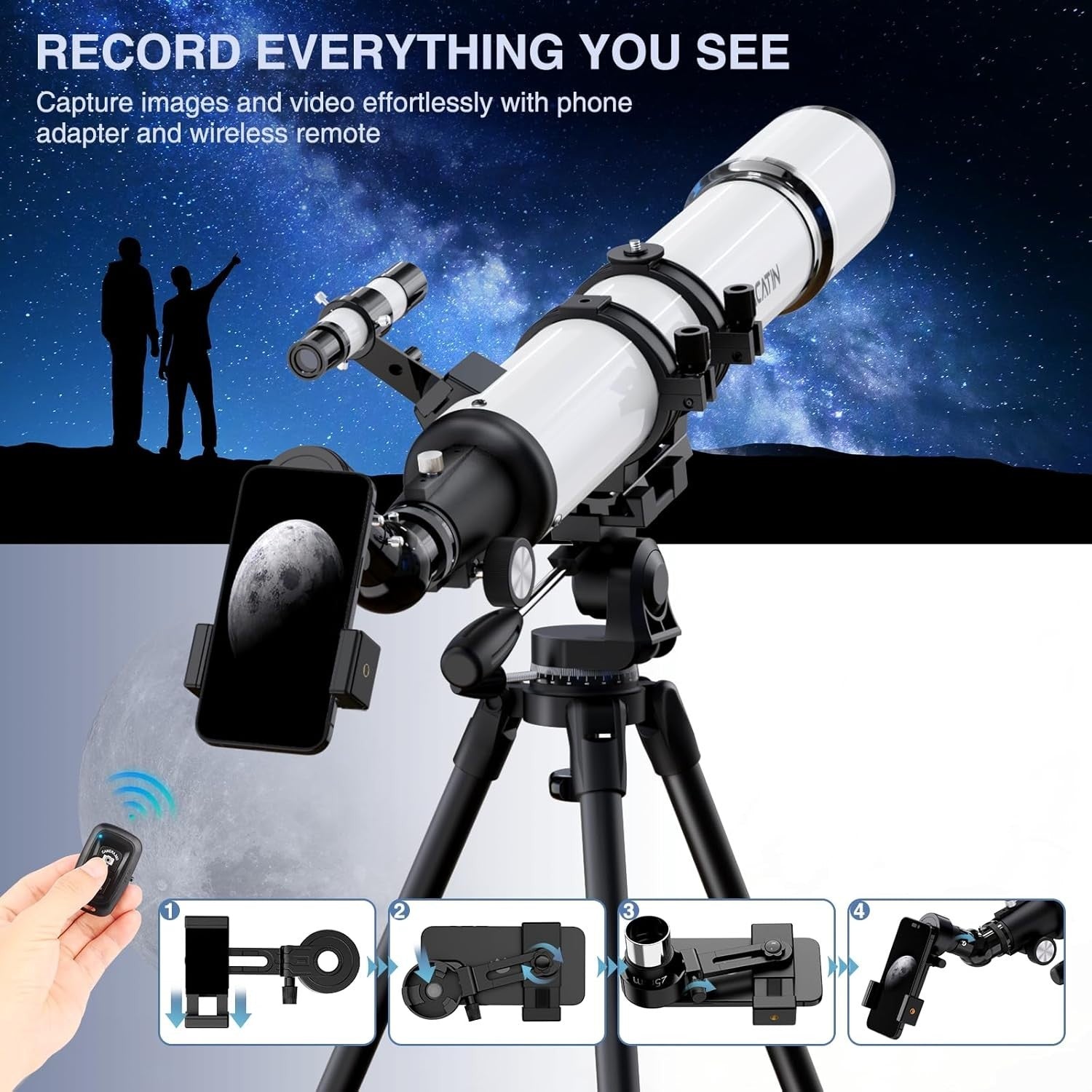 90mm Refractor Telescope White for Adults & Beginners 800mm Focal Length