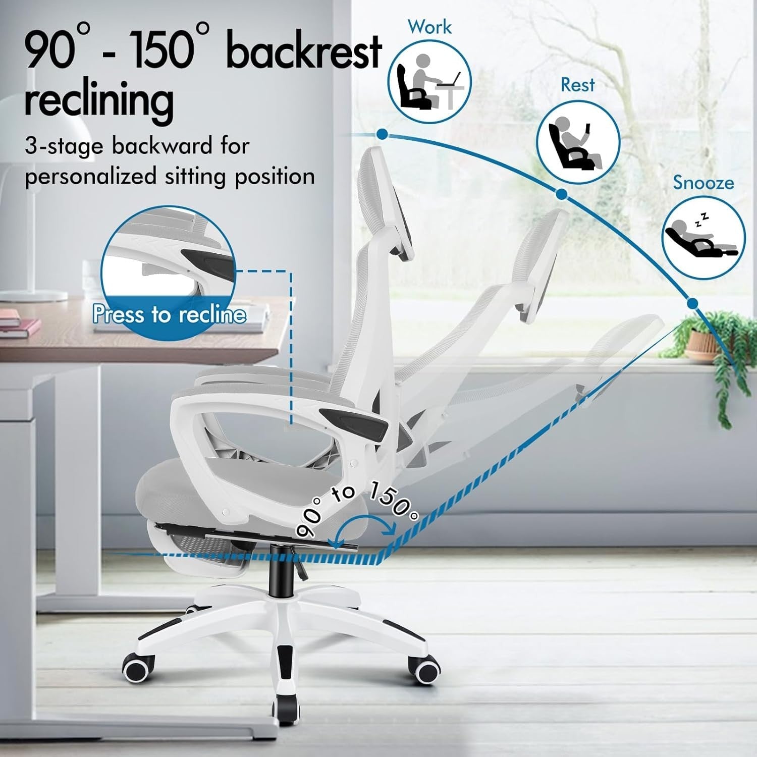 Ergonomic Office Chair High Back Mesh Flip Up Arms Adjustable Headrest Black/Whi
