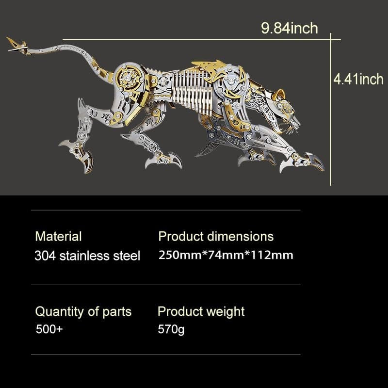 3D Metal Cheetah Puzzle Kit 600PCS Steampunk Leopard DIY Model