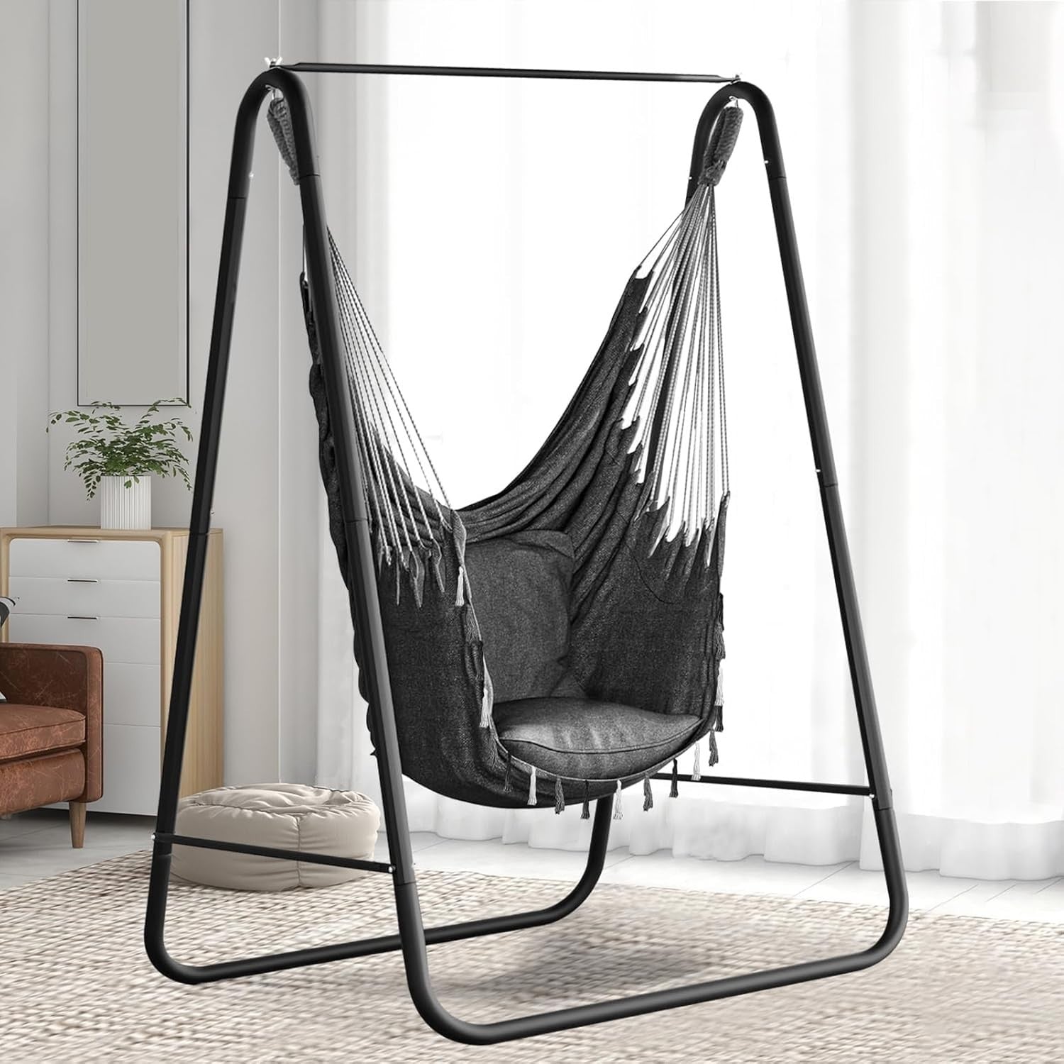 Hammock Swing Chair w/ Stand, Cushions, Hooks – Indoor Outdoor Relax