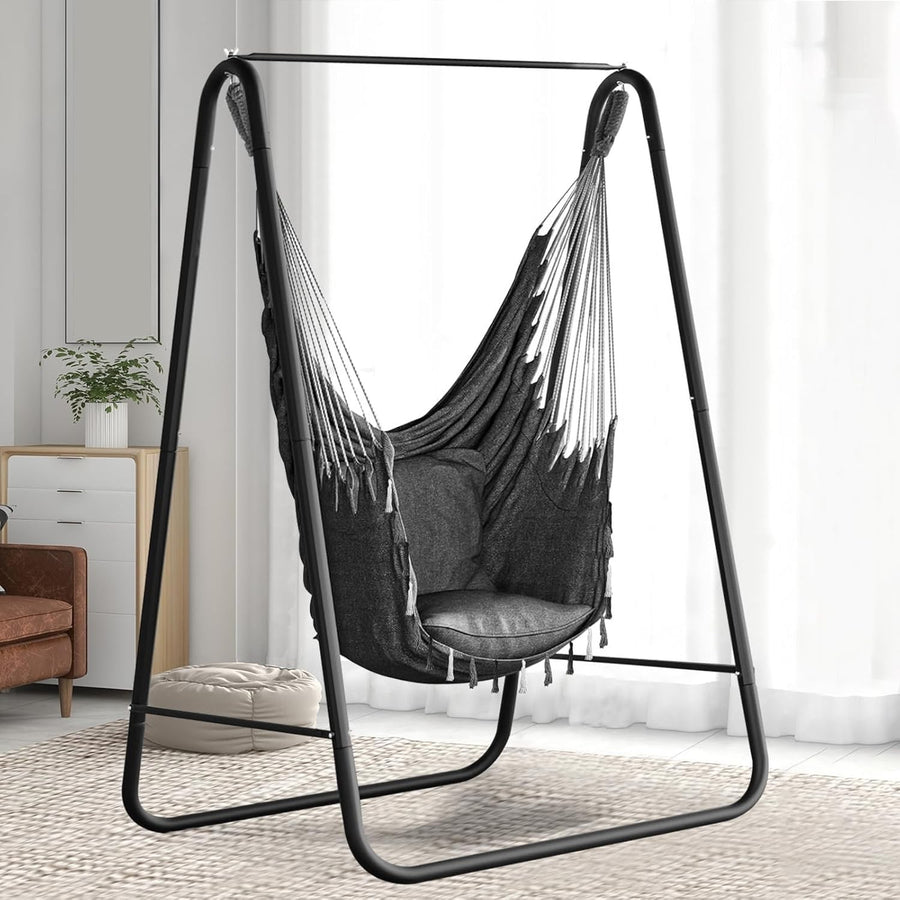 Hammock Swing Chair w/ Stand, Cushions, Hooks – Indoor Outdoor Relax