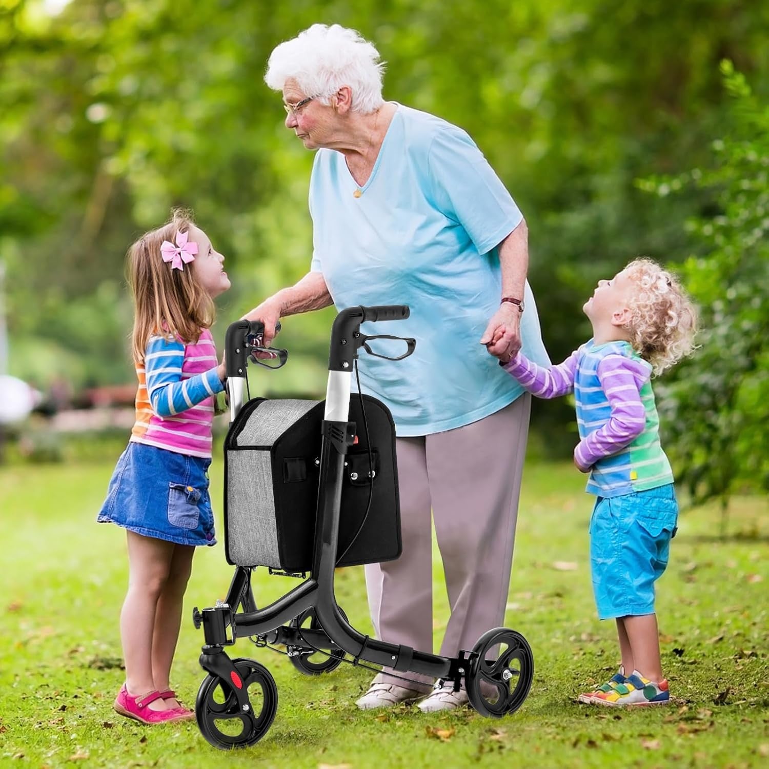 3 Wheel Folding Rollator Walker Lightweight Adjustable Mobility with Brakes