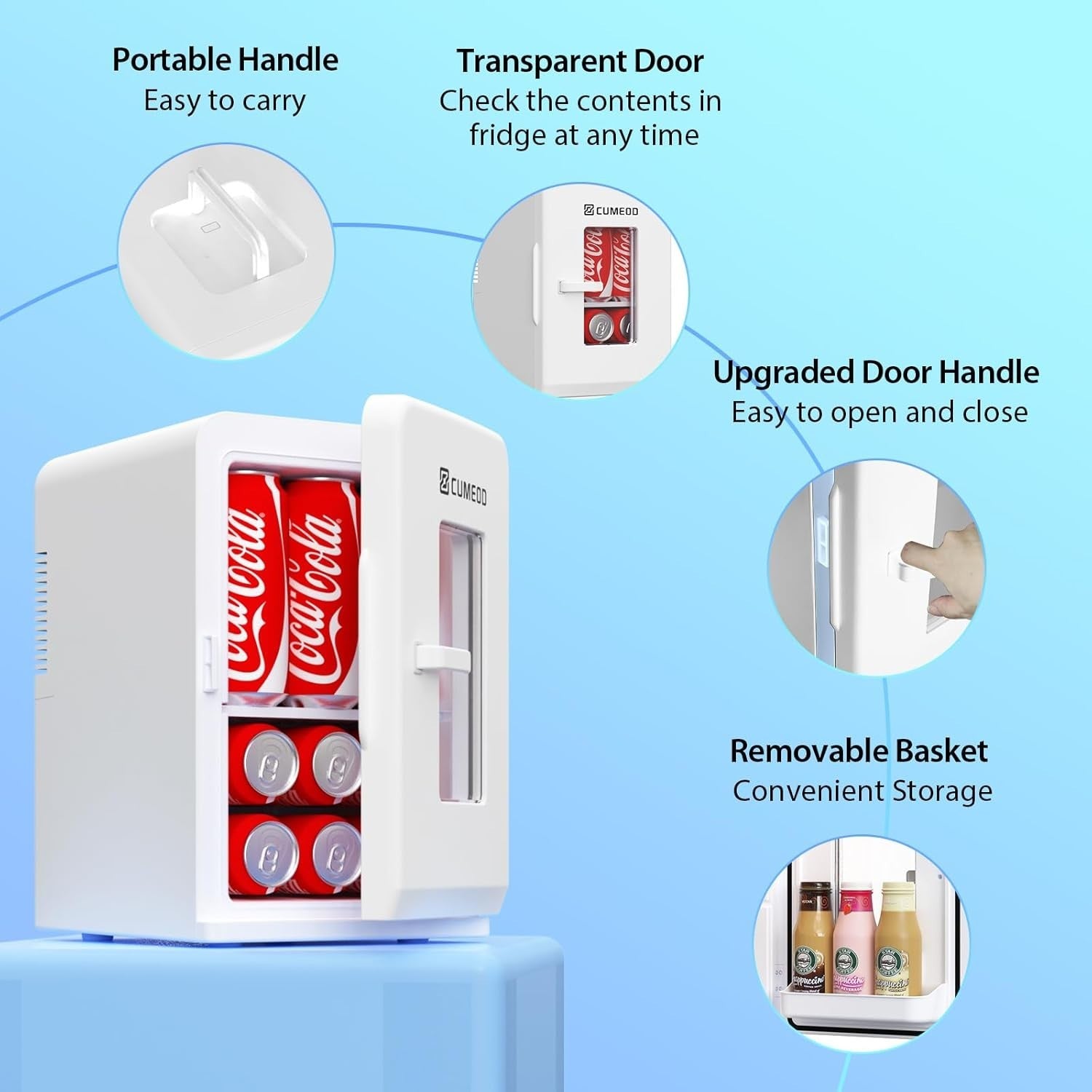 15L Mini Fridge Cooler & Warmer 21 Can Portable Small Fridge White