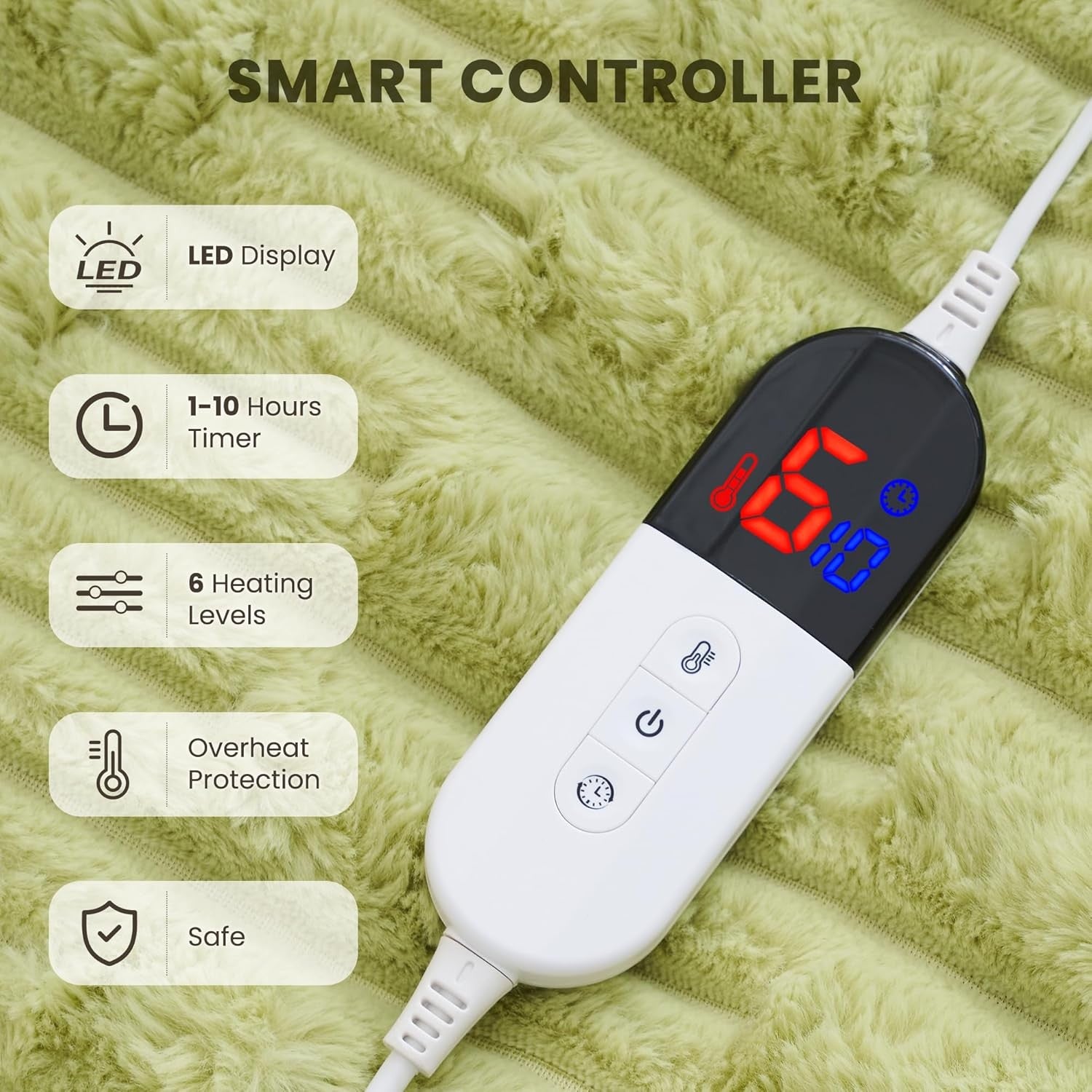 Electric Heated Throw Blanket 130x180cm Soft Fleece 6 Heat Auto Shut Off