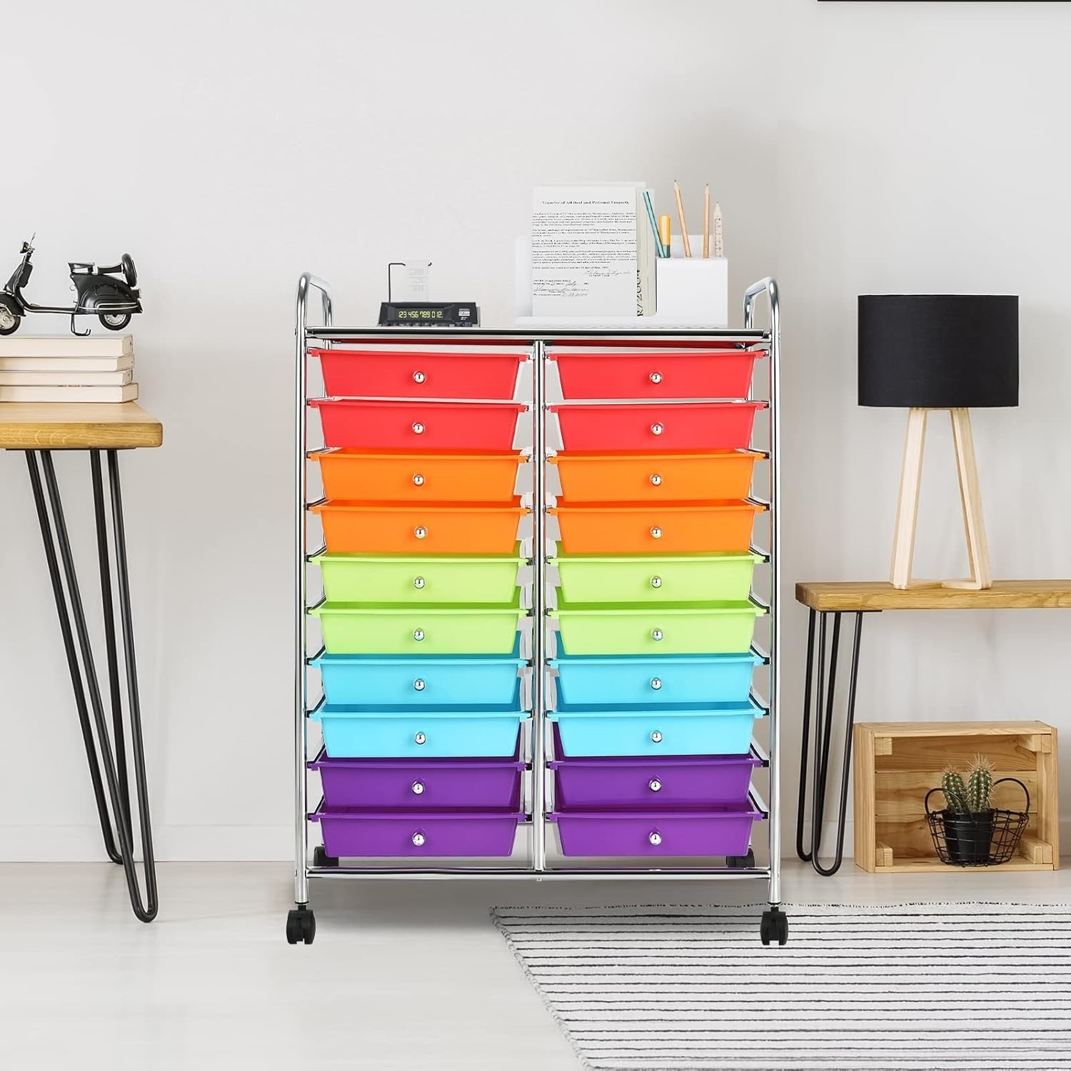 20 Drawer Rolling Storage Cart Mobile Organizer Trolley Multicolor