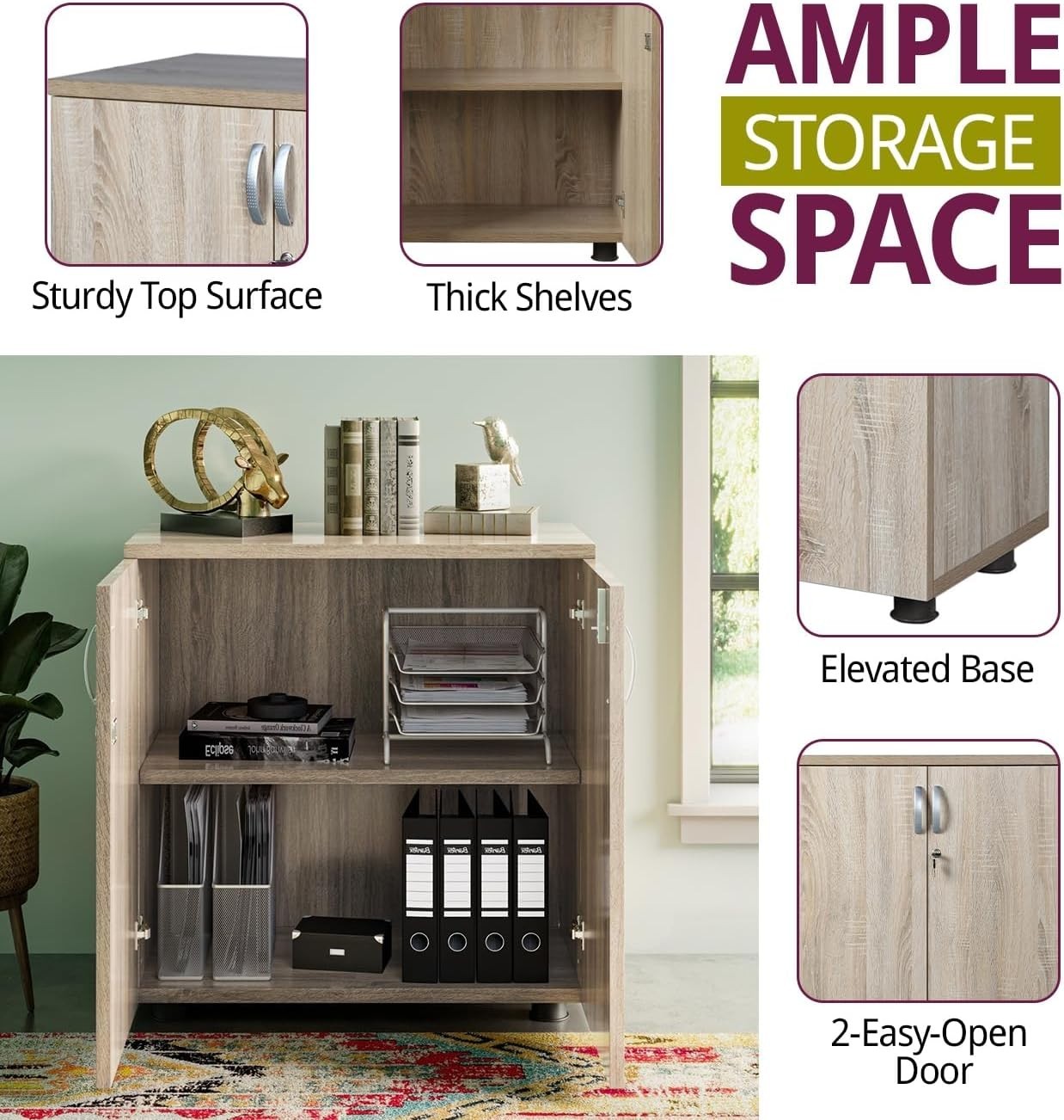 Oak Effect Lockable Office Cupboard Storage Cabinet with Shelf
