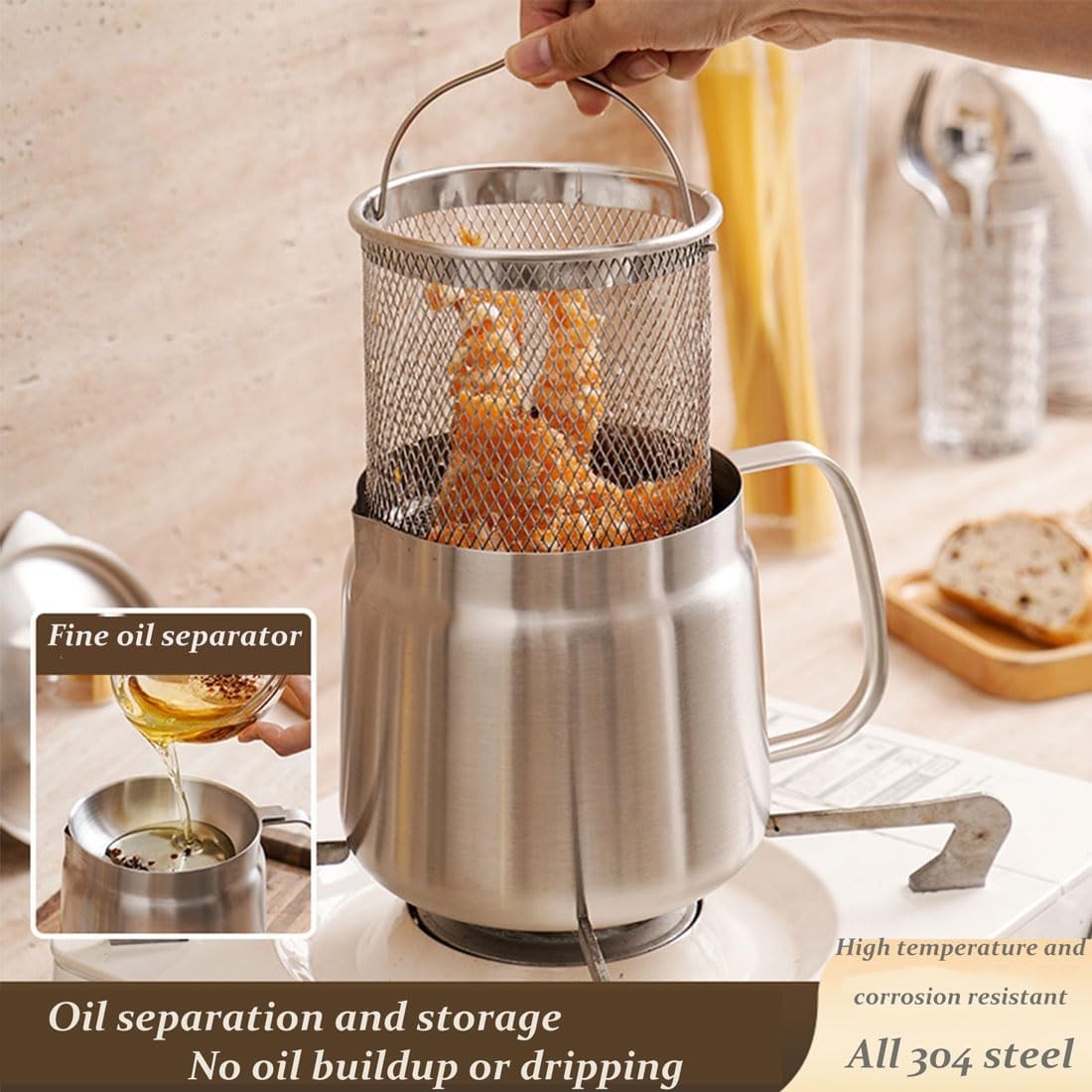 2L Stainless Steel Fryer Pot Oil Strainer Filter Jug Pour Spout