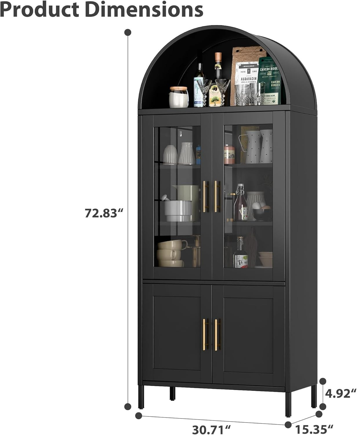 Tall Black Metal Kitchen Cabinet Glass Doors Storage Unit Pantry Cupboard
