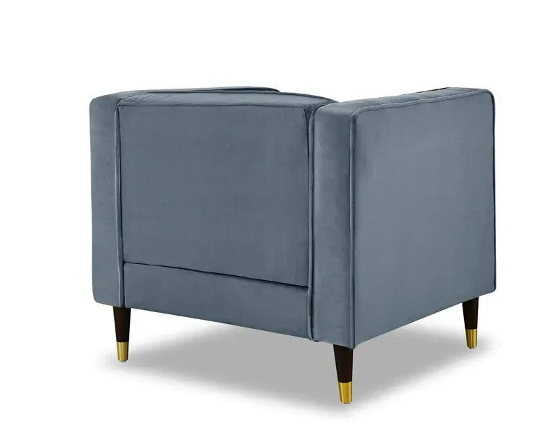 Grey Velvet Armchair Single Seater Sofa Gold Legs Plush Lounge Chair