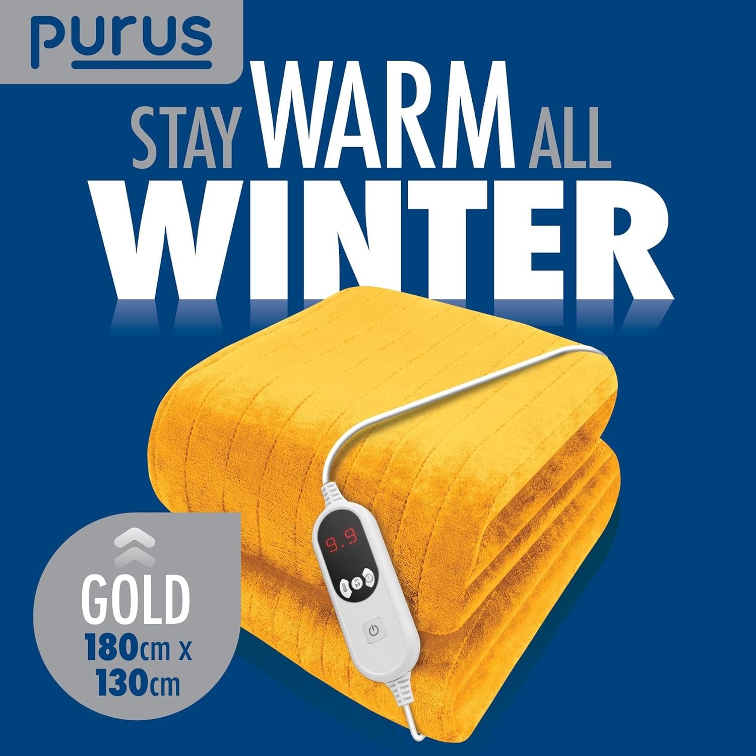 Electric Heated Throw Blanket XL 9 Heat Settings Timer Washable Gold