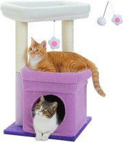 Small Cat Tree Tower with Condo Top Perch Sisal Scratching Post Purple