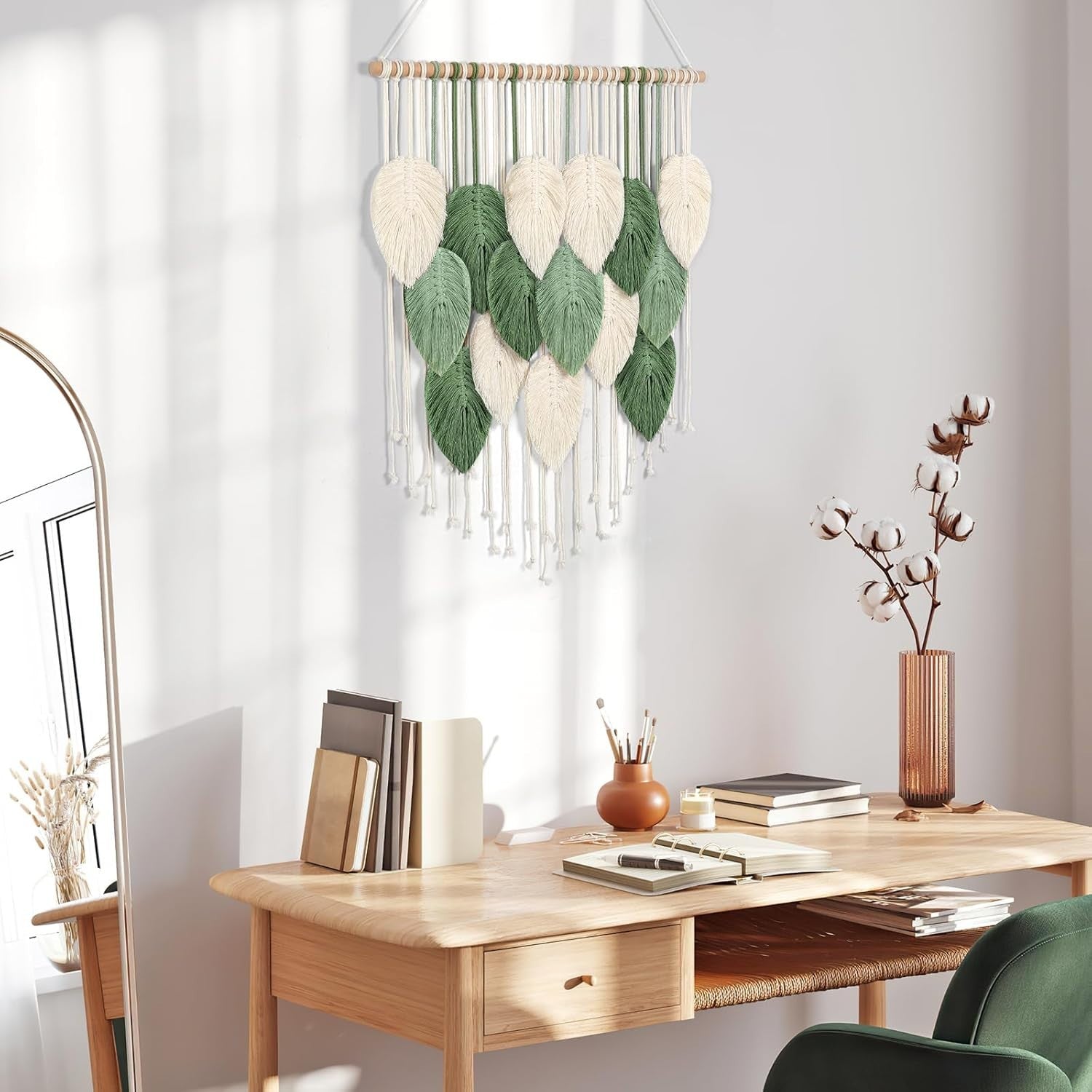Medium Macrame Wall Hanging Boho Leaf Woven Tapestry 60x75cm
