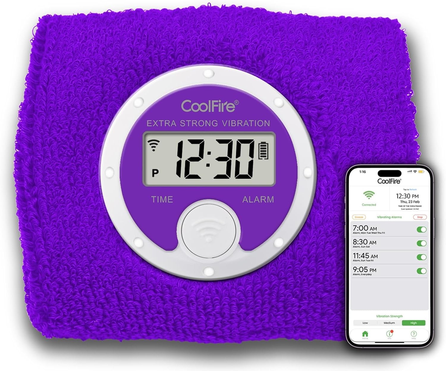 Silent Vibrating Alarm Watch Purple Wristband for Heavy Sleepers Hearing Impaire