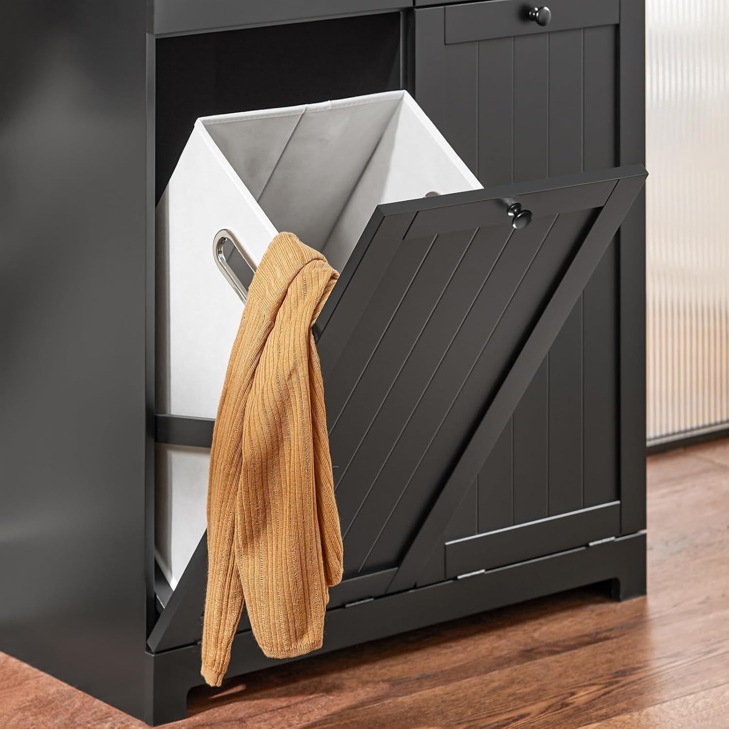 Bathroom Laundry Cabinet Storage Unit with Drawers & Baskets Black Wood