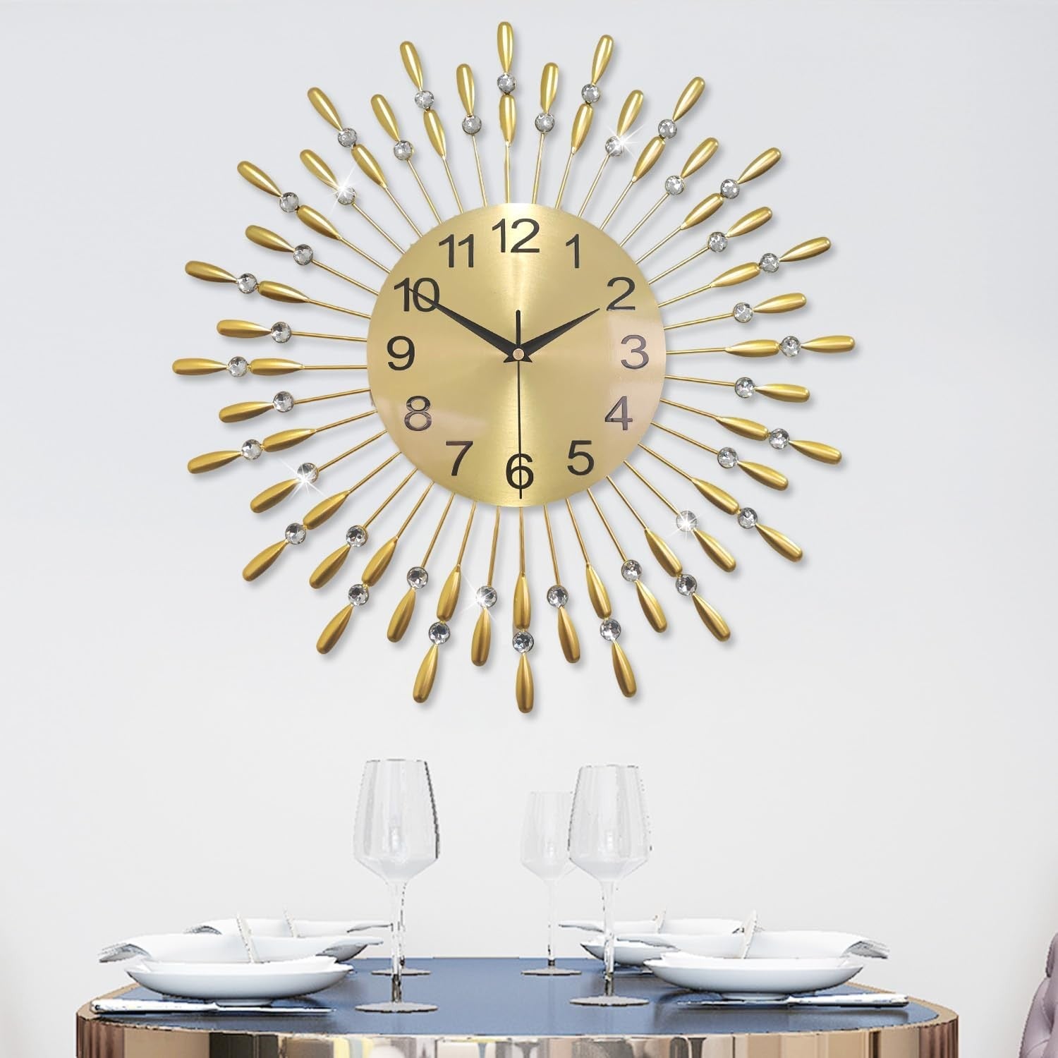 50cm Large Gold Wall Clock – Silent Quartz Modern Sunburst Decorative Design