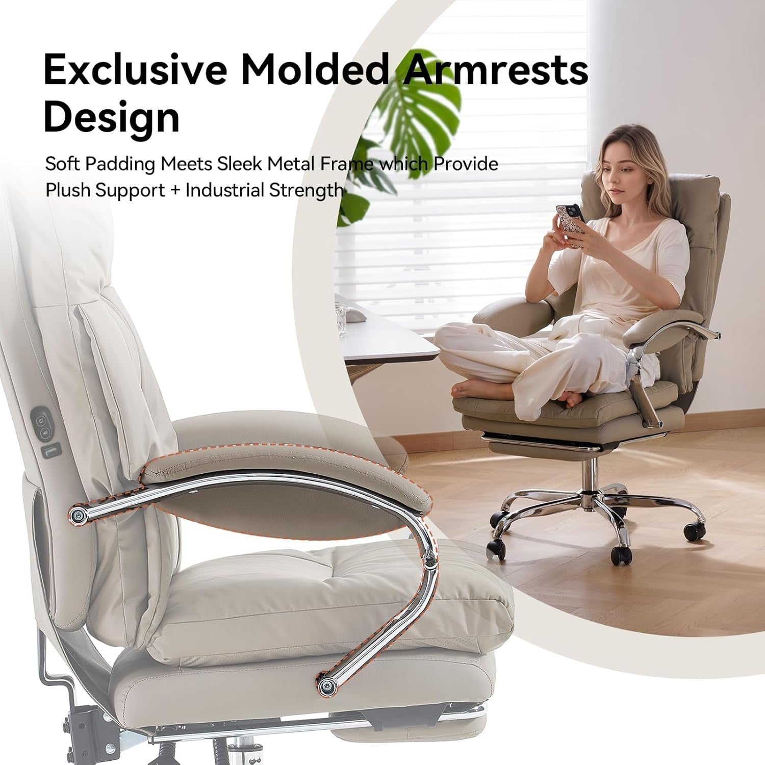 Heated Massage Office Chair Recliner Footrest Ergonomic High Back Khaki