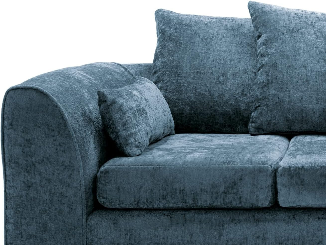 Dark Blue Chenille Corner Sofa Right – Modern L Shape Couch for Living Room