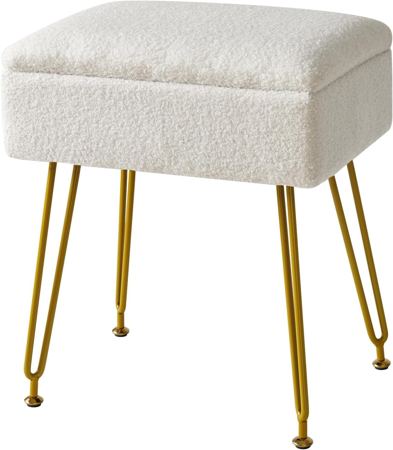 White Teddy Velvet Storage Ottoman Stool Modern Footrest Dressing Table Seat