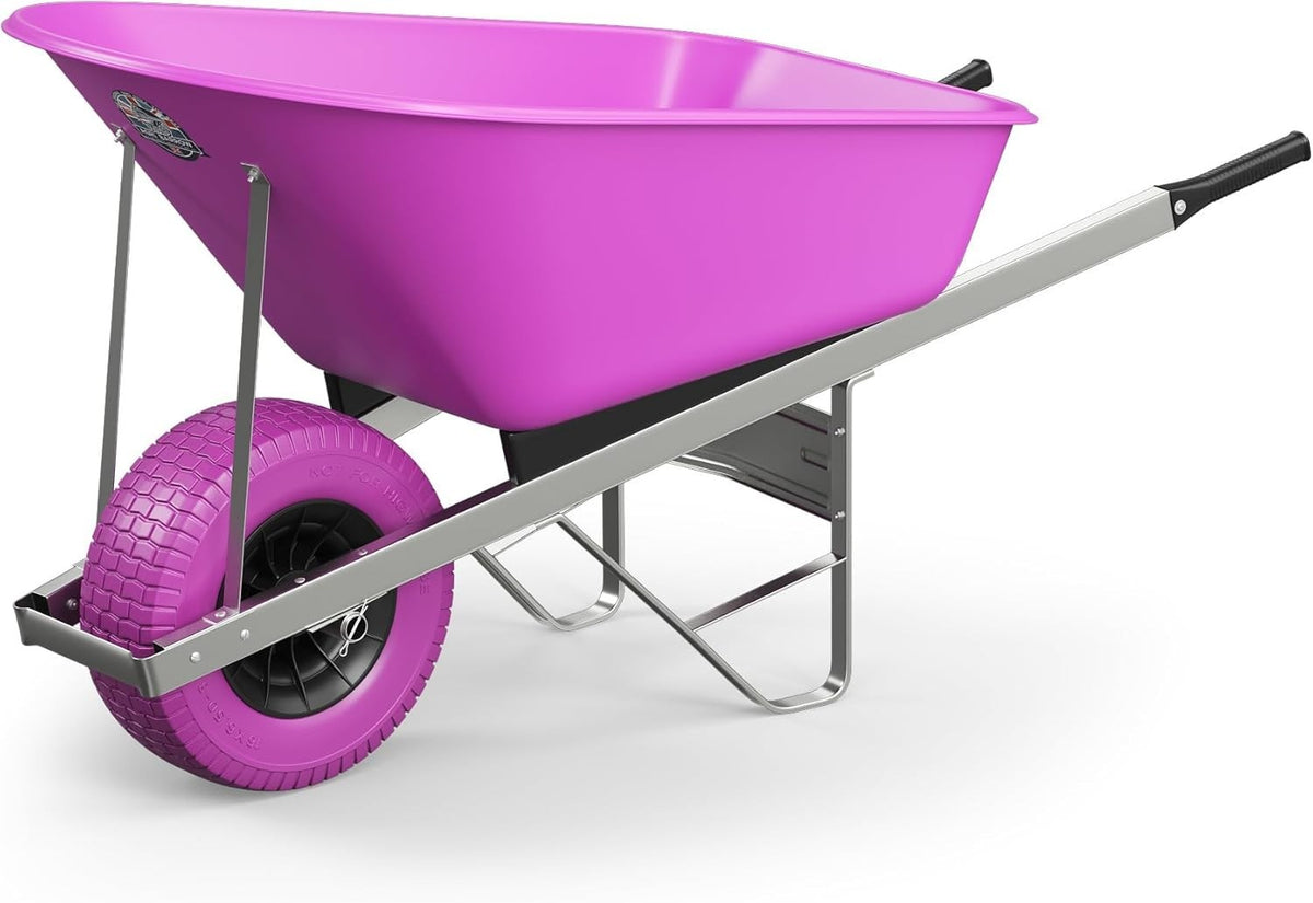 120L 1-Wheel Garden Wheelbarrow Pink – Puncture Proof Fat Tyre Heavy Duty Frame