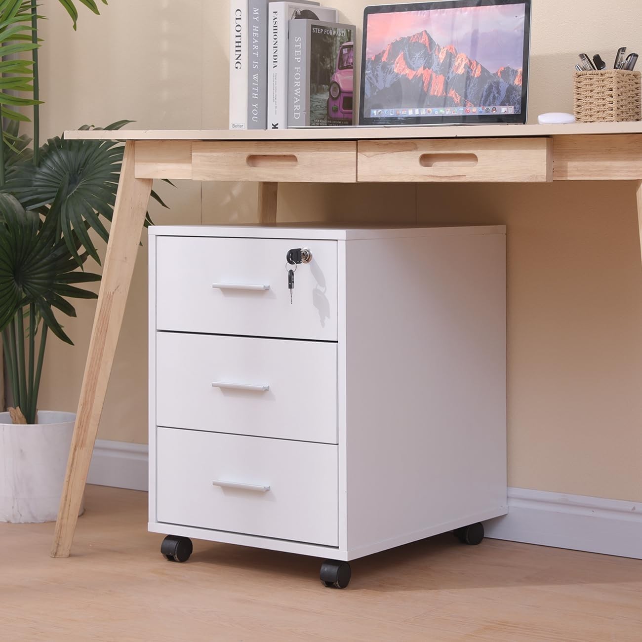 Lockable Rolling Desk Pedestal 3 Drawer Under Desk File Cabinet