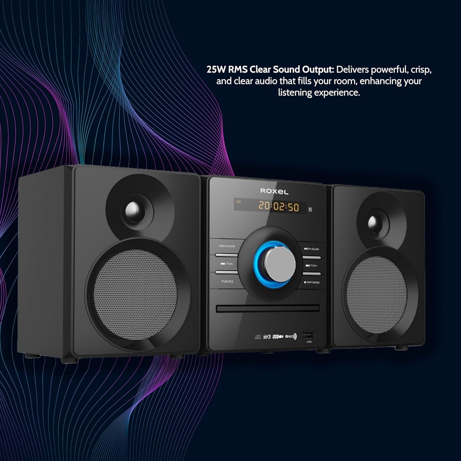 Compact Bluetooth Hi-Fi Stereo System CD USB FM Radio AUX Remote 25W