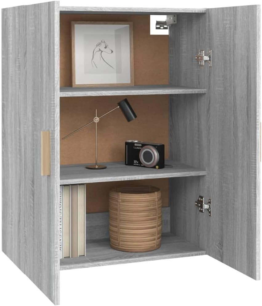 Grey Wall Cabinet Storage Unit with Doors, 3 Compartments, Modern Look.