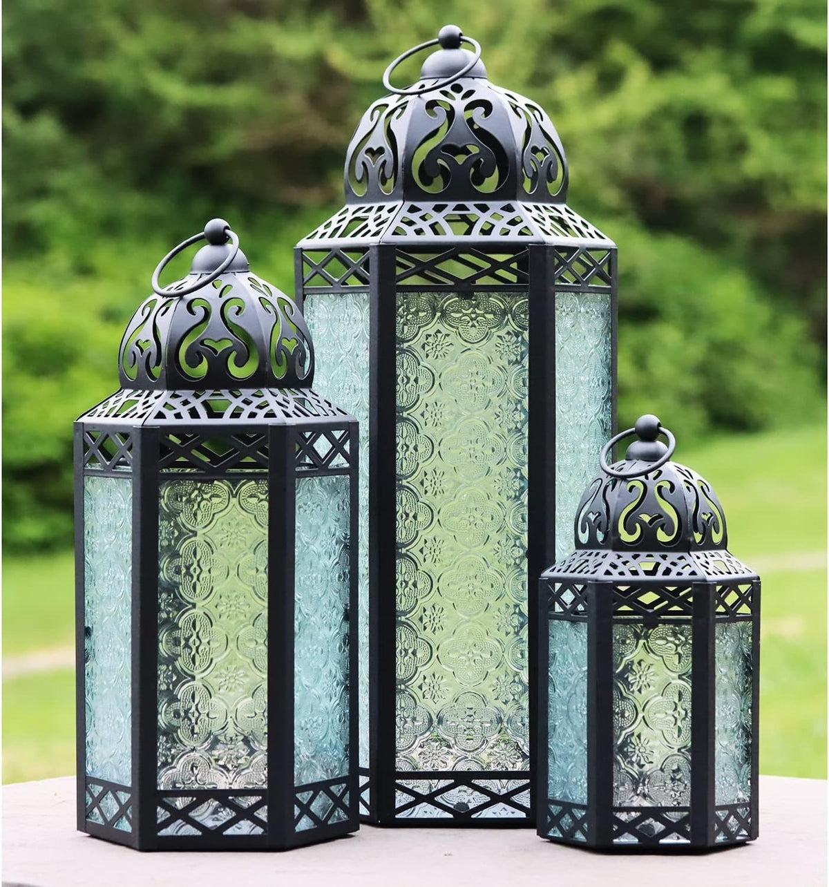 Set of 3 Moroccan Candle Lanterns Iron & Glass Home Wedding Decor