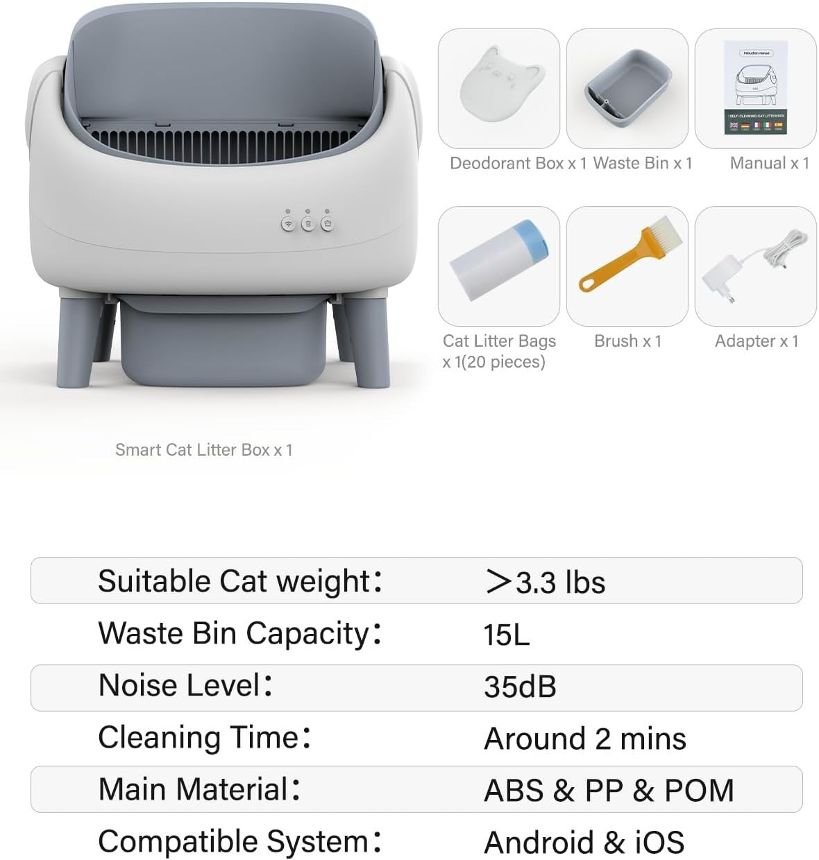 Self Cleaning Cat Litter Box App Control Open Top Auto Multi Cat