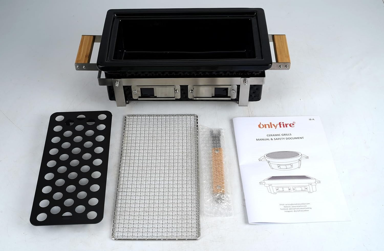 Portable Ceramic Charcoal BBQ Grill Tabletop Stainless Steel Grate