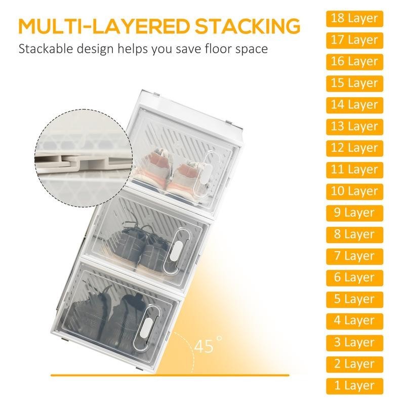 Clear Stackable Shoe Boxes – 18PC Set with Magnetic Doors & Air Vents