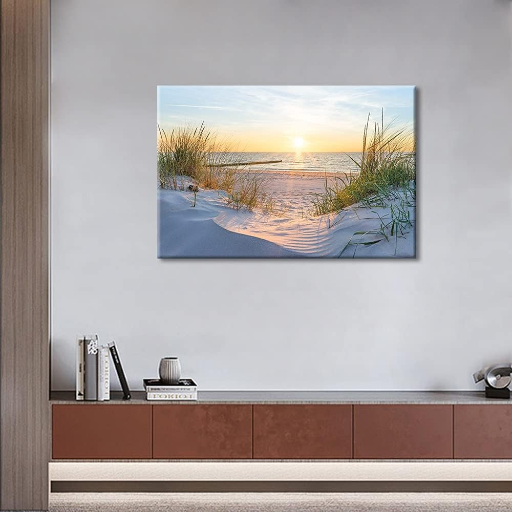 Framed Beach Sunrise Canvas Wall Art 24x16in Seaside Print