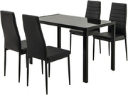 Modern Black 120x70cm Glass Dining Table Set with 4 PU Leather Chairs