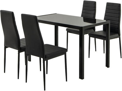 Modern Black 120x70cm Glass Dining Table Set with 4 PU Leather Chairs