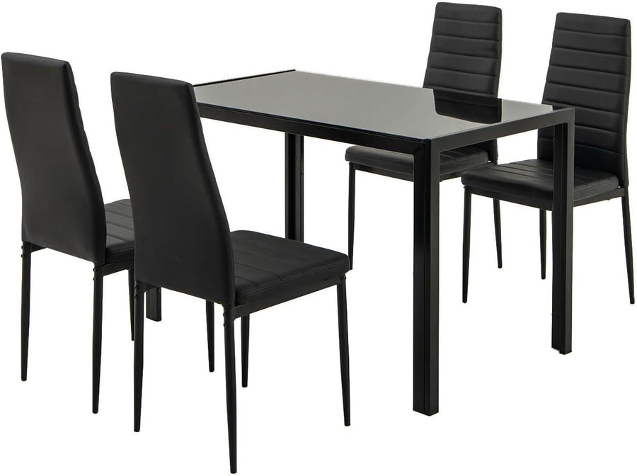Modern Black 120x70cm Glass Dining Table Set with 4 PU Leather Chairs