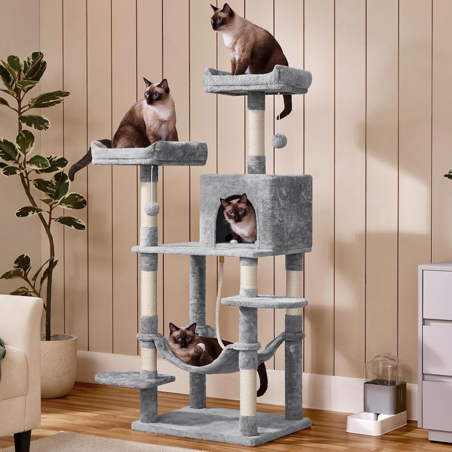 Large Cat Tree Tower 150cm Scratching Condo Hammock Climbing Centre