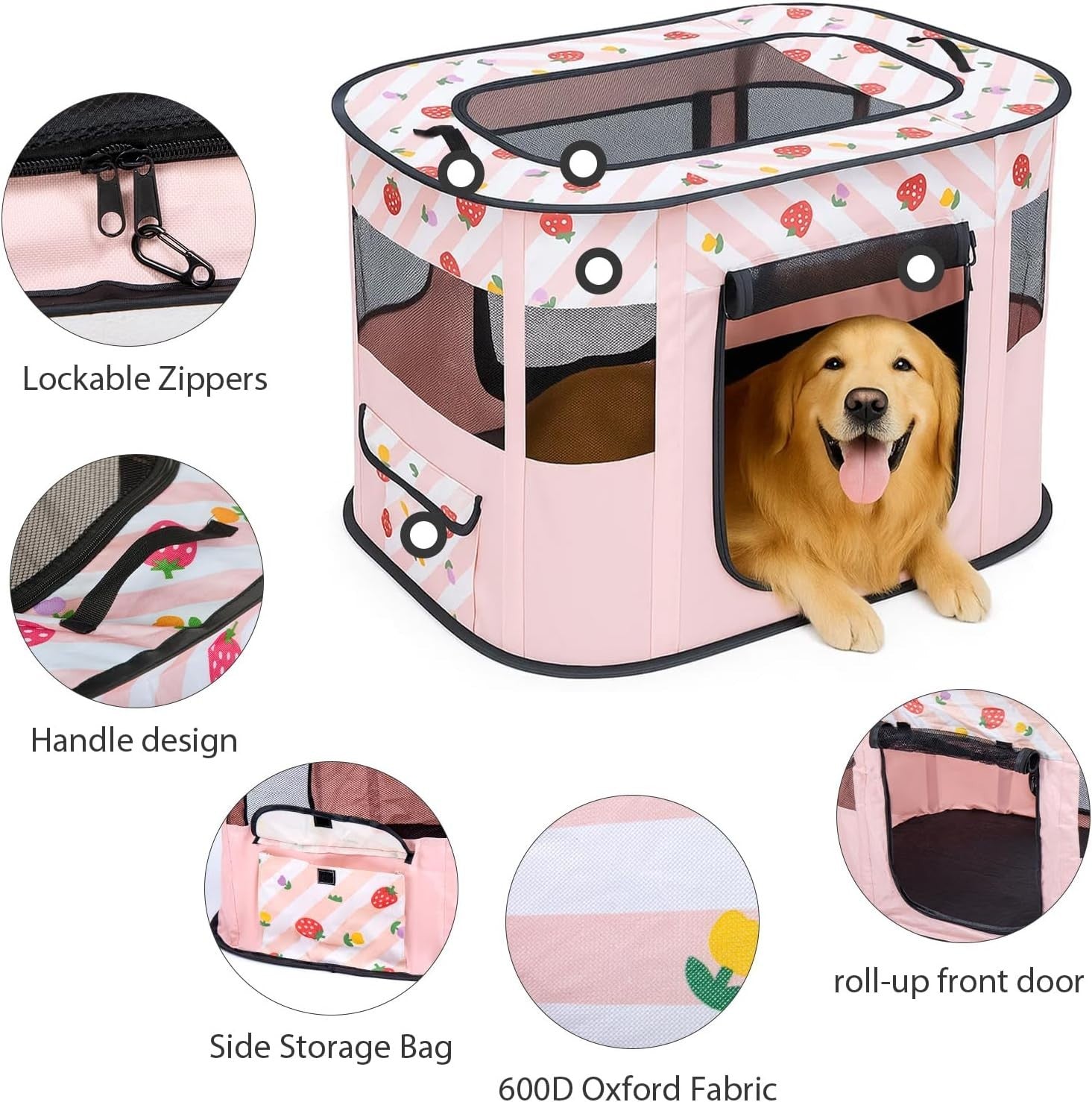 Large Foldable Pet Playpen Portable Dog Cat Crate, Indoor Outdoor Puppy Tent