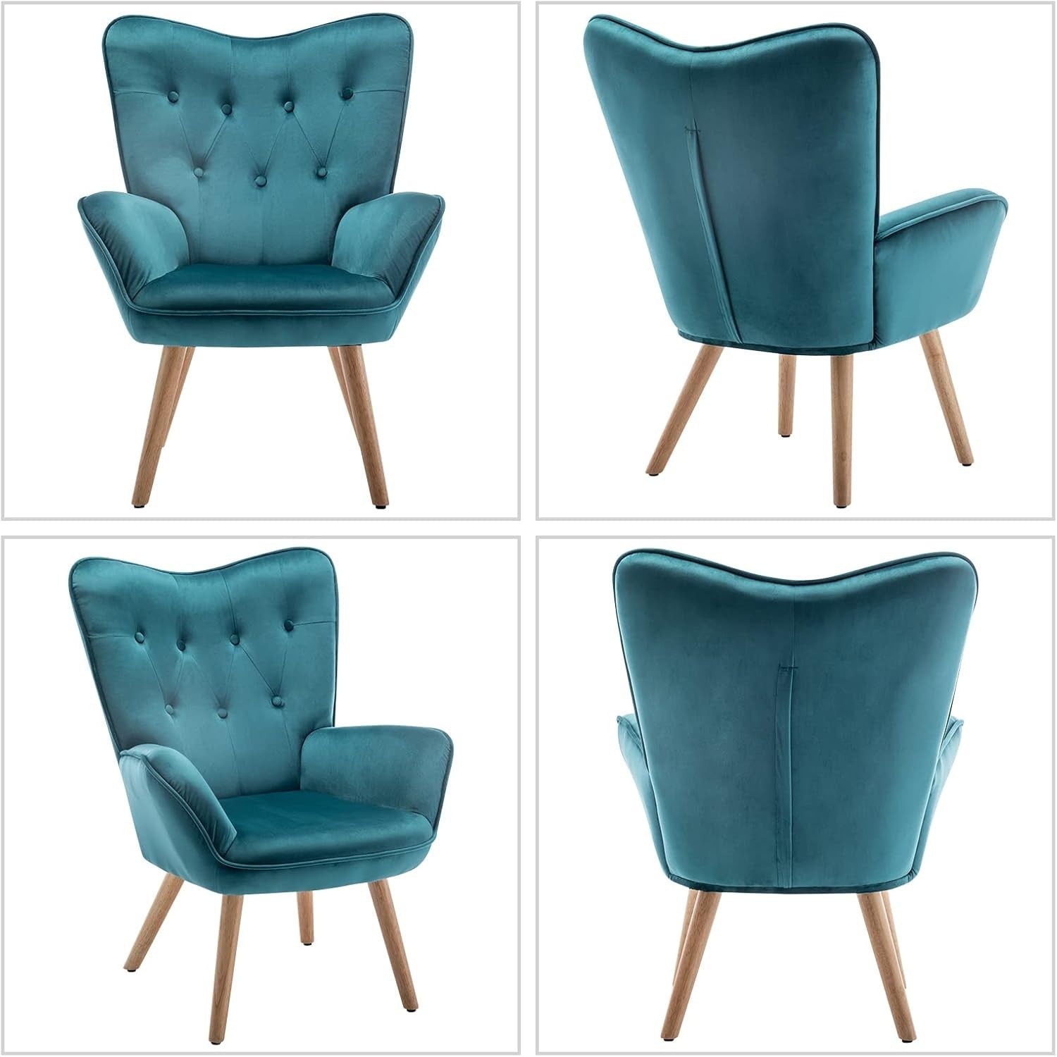 Teal Velvet Armchair with Footstool, Comfy Reading Lounge Chair Set