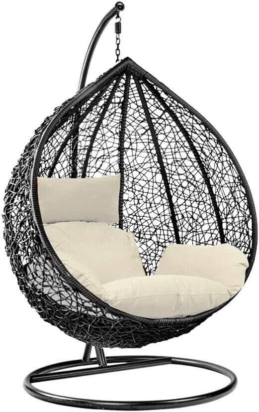 Luxury Rattan Hanging Egg Swing Chair with Stand Indoor Outdoor Garden Seat