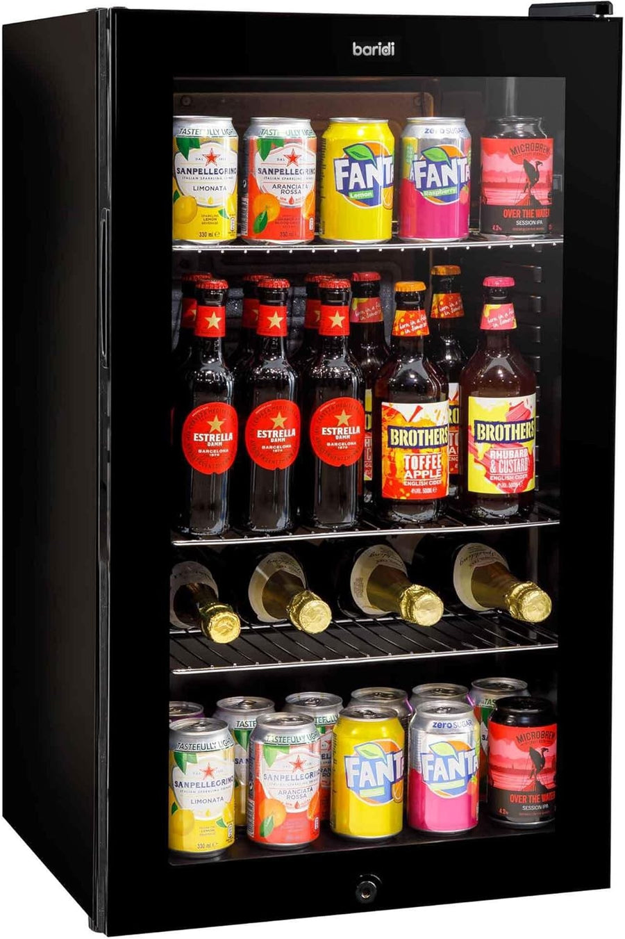 85L Under Counter Drinks Fridge Beer & Wine Cooler Glass Door LED Black