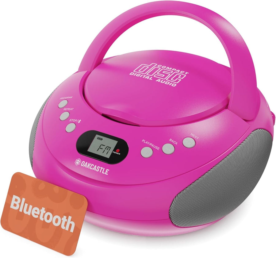 Portable Bluetooth CD Boombox FM Radio Stereo Player LED Display Pink